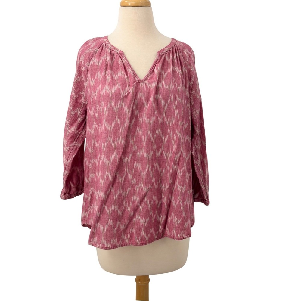Pure Jill J Jill Womens Pink Ikat Cotton Tunic Blouse V-Neck 3/4 Sleeve Size M